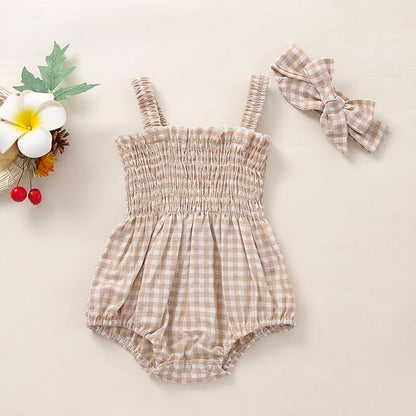 Newborn Baby Girl Bodysuit Sleeveless Halter Frill Romper One-piece Jumpsuit with Headband Summer Clothes Set