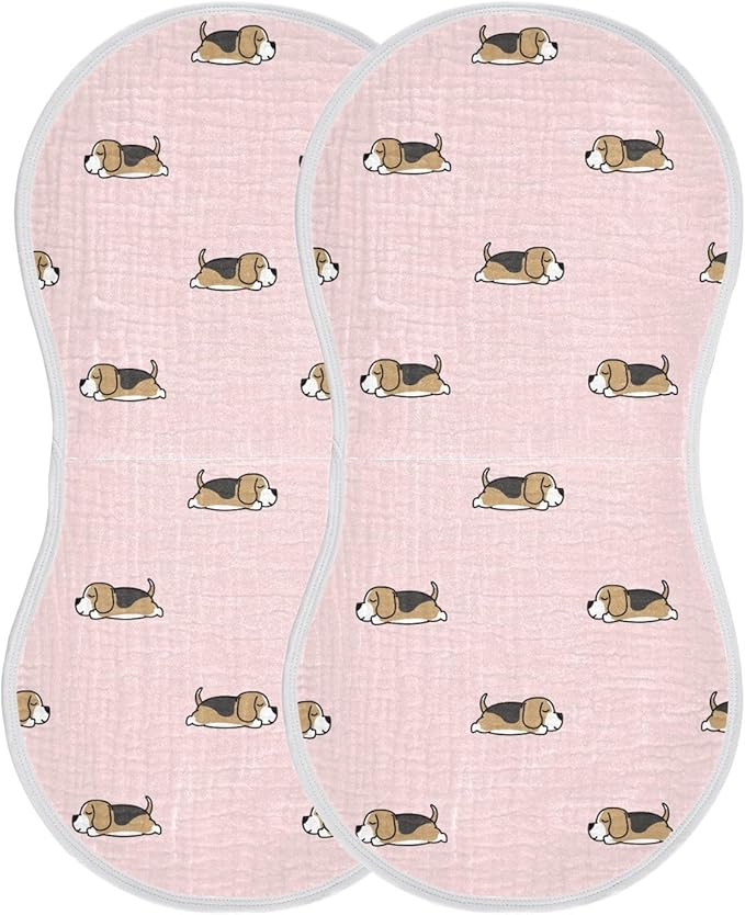 vvfelixl Burp Cloths Lazy Beagle Puppy for Baby Boy Girls Baby Washcloths Burp Rags 1 Pack Pink