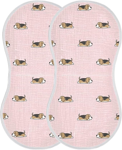 vvfelixl Burp Cloths Lazy Beagle Puppy for Baby Boy Girls Baby Washcloths Burp Rags 1 Pack Pink