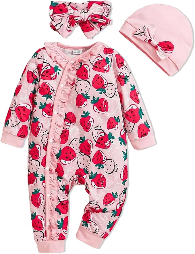Newborn Baby Girl Clothes Infant Floral Print One-Piece Romper+Jumpsuit+Bodysuit+Hat+Headband