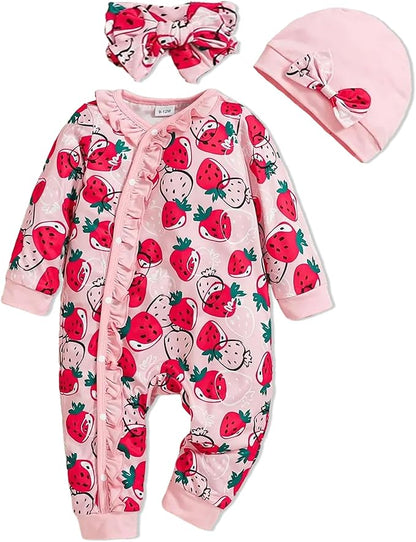 Newborn Baby Girl Clothes Infant Floral Print One-Piece Romper+Jumpsuit+Bodysuit+Hat+Headband