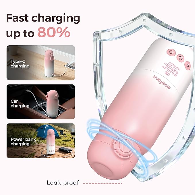 Portable Bottle Warmer for Travel, Dual Heating Modes for Breastmilk & Water, Portable Bottle Milk Warmer with Fast Heating & Long Battery Life, 12 Ounces Large Capacity (Pink)