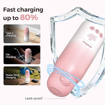 Portable Bottle Warmer for Travel, Dual Heating Modes for Breastmilk & Water, Portable Bottle Milk Warmer with Fast Heating & Long Battery Life, 12 Ounces Large Capacity (Pink)