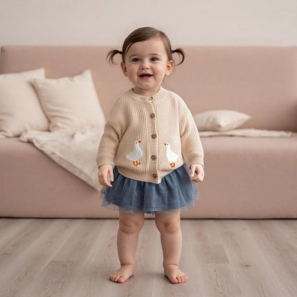 Baby Girl Cardigan Sweater Toddler Goose Embroidered Button Down Knit Sweaters Fall Winter Knitwear Jacket Clothes