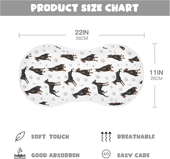 4 Pack Muslin Burp Cloths Doberman Dogs White Cotton Baby Burp Cloths Extra Absorbent and Soft Thick Burping Cloth for Newborn Boys Girls 22x11 Inch