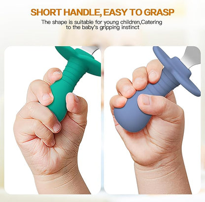 4Pcs Toddler Forks Baby Forks Set - Self-Feeding Utensils with Soft-Silicone Handles, 18/8 Stainless Steel, Anti-Choke & BPA-Free Cutlery Set