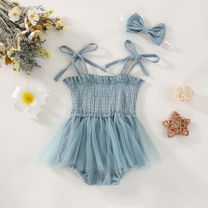 Newborn Baby Girl Bodysuit Sleeveless Halter Frill Romper One-piece Jumpsuit with Headband Summer Clothes Set