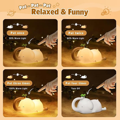 Silicone Elephant Night Light for Kids - 3-Level Dimmable & Rechargeable LED Lamp, Touch Control Soft Animal Light for Nursery, Baby Room Decor