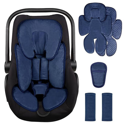 2 in 1 Infant Car Seat Insert Head and Body Support Set, Reversible Newborn Insert for Carseat with 3 Extra Strap Paddings, Soft Stroller Cushion Pillow Insert Girls, Fits for Stroller, Swing, Blue