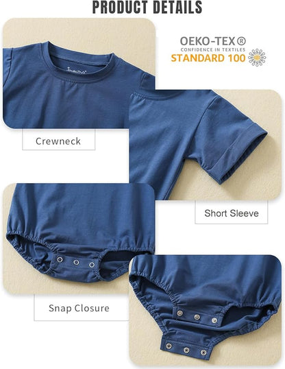 Jimonda Baby Boy Girl Bubble Romper Solid Color Bodysuit Short Sleeve Organic Cotton T-Shirt