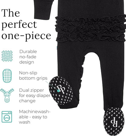 Posh Peanut Footie Pajamas for Baby Girls – Sleepers in Viscose from Bamboo with 2-Way Zipper & Ruffle Trim