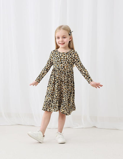 Toddler Girls Long Sleeve Nightgown Cute Little Kids Casual Dresses Viscose from Bamboo Princess Dress 2-5T