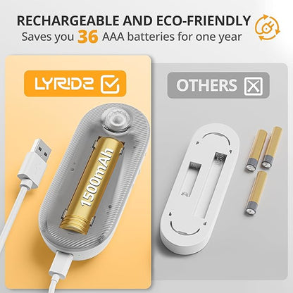 Lyridz Rechargeable Night Light with Motion Sensor, 1500mAh Battery Operated Nightlights, Stick-on LED Closet Light, 1-80LM Dimmable Brightness for Bathroom, Kitchen, Stairs, Hallway, 3 Packs