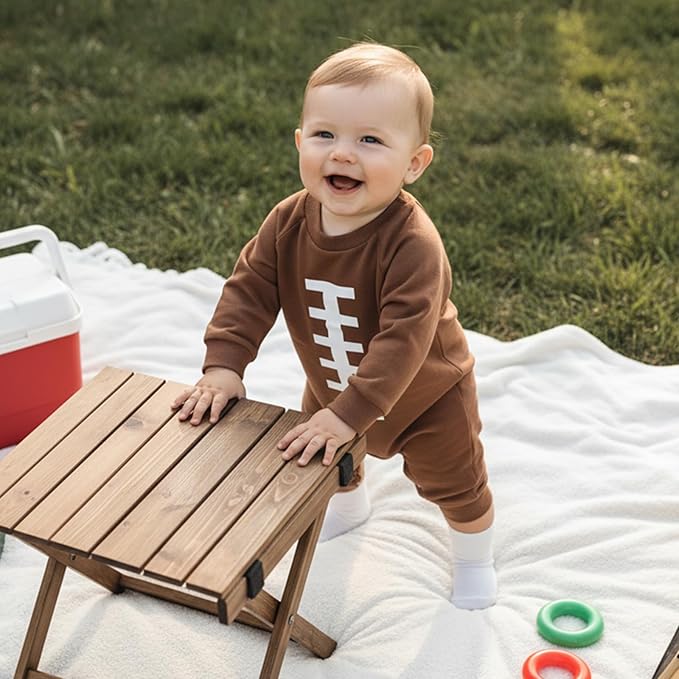 allshope Newborn Baby Boy Girl Fall Outfit Romper Sweatshirt Football Rugby Print Onesie Jumpsuit Bodysuit Infant Clothes