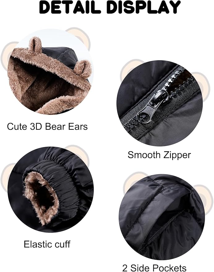 COZYPOIN Toddler Baby Boys Girls Winter Fleece Jackets Cute Bear Hooded Coats Little Kids Warm Windproof Outerwear for 1-6T