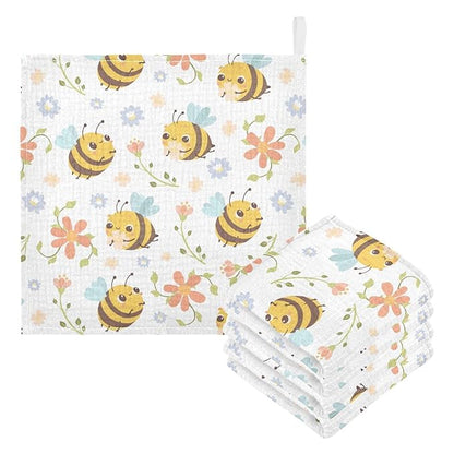 vvfelixl Baby Washcloths Cotton Bumble Bee Flowers Baby Muslin Washcloths Soft Baby Face Towel for Newborn Infants Baby Wipes, 11.8 X 11.8 Inch, 3 Pack White