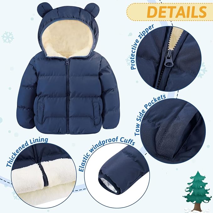 BFUSTYLE Baby Toddler Coat Boys Girls Bear Ear Hooded Puffer Jacket for kids 6M-5T