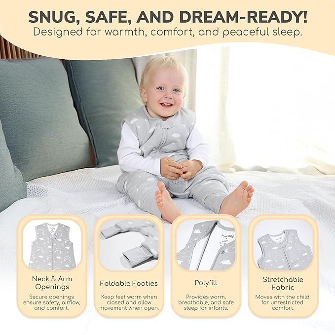 Mama Cheetah Toddler Sleep Sack with Feet 3T - 4T, 2.5 TOG Organic Cotton Baby Sleeping Bag with Legs, Baby Wearable Blankets for Walkers w/ 2-Way Zipper, Baby Sleep Sack for Girls & Boys, Large