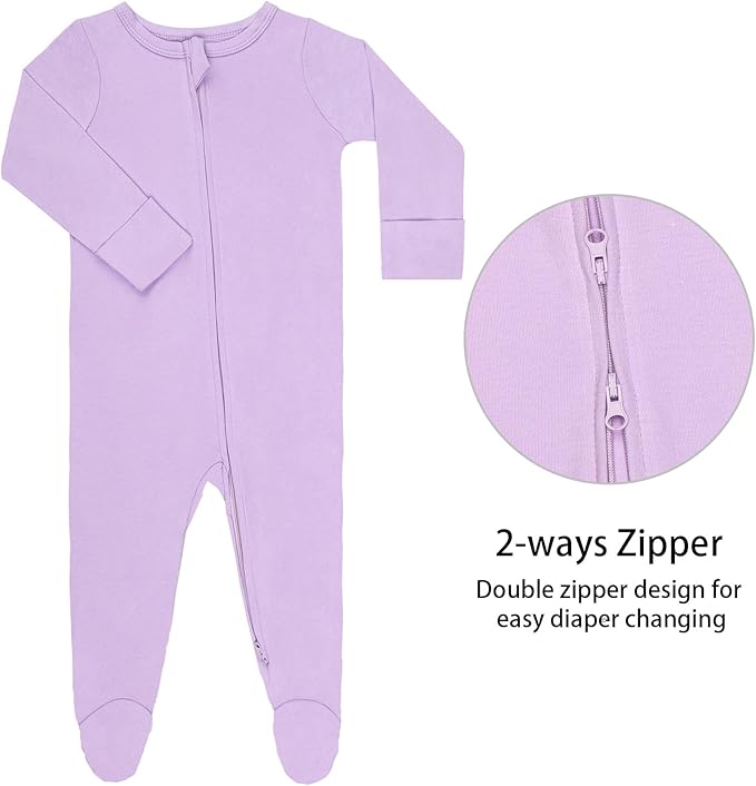 GUISBY Footed Long Sleeve Baby Pajamas with Zipper Cotton Infant Sleepwear