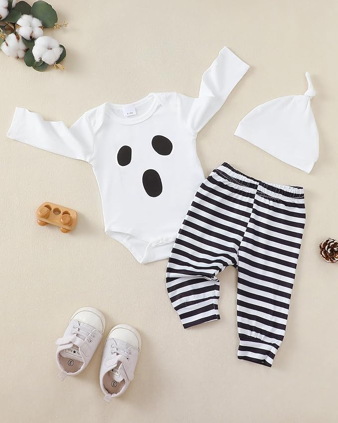 Baby Boy Clothes Infant Newborn Fall Winter Outfits Long Sleeve Letter Print Romper + Hat + Pants Set
