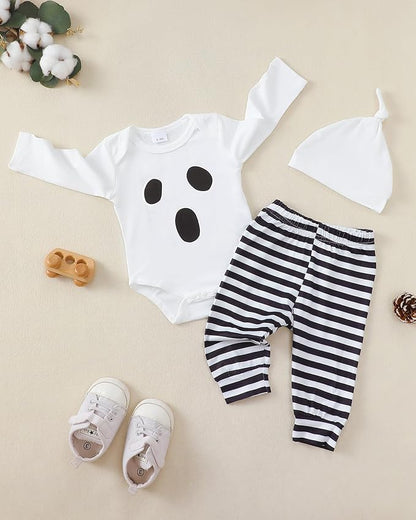 Baby Boy Clothes Infant Newborn Fall Winter Outfits Long Sleeve Letter Print Romper + Hat + Pants Set