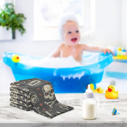 vvfelixl Baby Muslin Washcloths Rock Skulls Baby Burp Cloths Cotton Baby Face Towel for Newborn Infants Boys Girls Soft and Absorbent 11.8 X 11.8 in, 3 Pack
