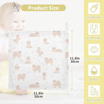 vvfelixl Baby Cotton Washcloths Pomeranian German Spitz Infants Bath Towel for Unisex Puppy Face Towels for Newborn, Natural Baby Wipes Delicate Skin, 11.8 X 11.8 inch, one sizex5
