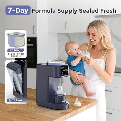 Formula Dispenser Machine, 2-Minute Quick Mix Baby Formula Maker, One-Touch Automatic Milk Maker, 3 Formula Temps + 4 Hot Water Choice, 2L Tank & Sealed Powder Container for Clump-Free Formula