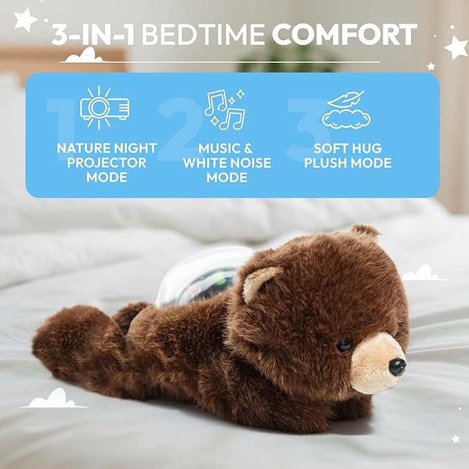 Sound Sleepers Bear – Stuffed Animal Night Light & Baby Night Light Projector with Soothing Music | Plush Toddler Night Light Projector, Sound Machine & Nursery Star Projector