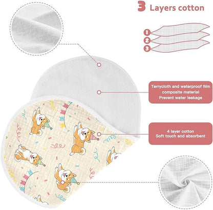 4 Pack Muslin Burp Cloths Shiba Dogs Party Beige Cotton Baby Burp Cloths Ultra Absorbent Soft Thick Burping Cloth for Newborn Baby Boys Girls 22x11 Inch
