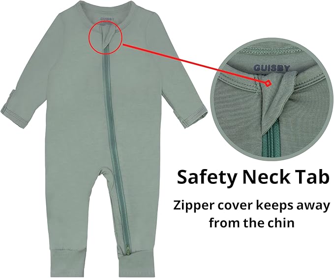 GUISBY Baby Footless Rompers, Rayon Pajamas 2 Way Zipper with Long Sleeve Sleeper