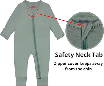 GUISBY Baby Footless Rompers, Rayon Pajamas 2 Way Zipper with Long Sleeve Sleeper