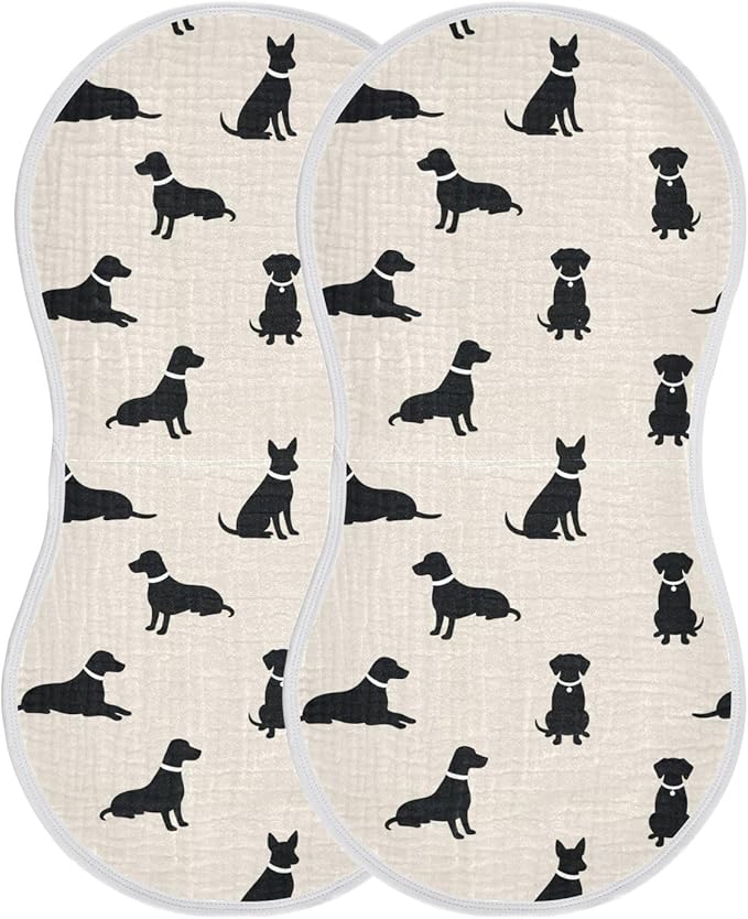 2 Pack Muslin Burp Cloths Dogs Beige Cotton Baby Burp Cloths Absorbent Soft Burping Cloth Washcloths for Newborn Must Haves 22x11 Inch