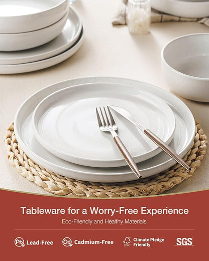 Famiware Milkyway Stoneware Dinnerware Sets with Pasta Bowls, Service for 6 (24 Pieces), Plates and Bowls Sets -Scratch Resistant, Microwave and Dishwasher Safe Dishes Set, White