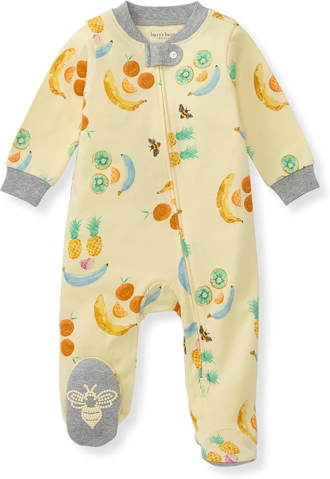 Burt's Bees Baby Boys Sleep and Play PJs, 100% Organic Cotton One-Piece Zip Front Romper Jumpsuit Pajamas