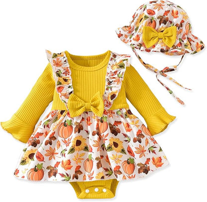 Aalizzwell Infant Baby Girls One Piece Romper Dress with Hat 0-18 Months