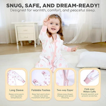 Mama Cheetah Toddler Sleep Sack with Feet, Long Sleeve 0.5 TOG Organic Cotton Baby Sleeping Bag with Legs, Wearable Blanket for Walkers w/ 2-Way Zipper, Toddler Blanket for Girls & Boys 2T