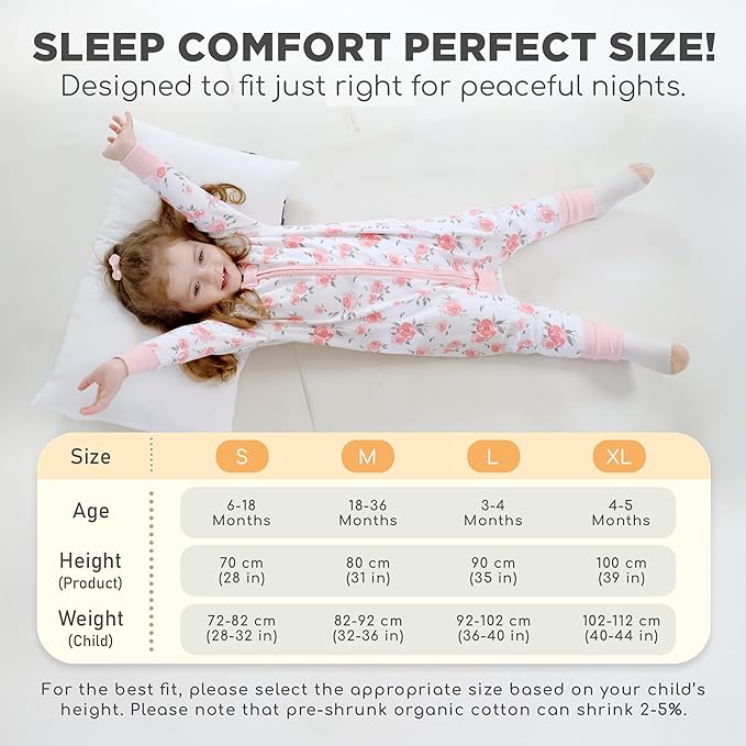 Mama Cheetah Toddler Sleep Sack with Feet, Long Sleeve 0.5 TOG Organic Cotton Baby Sleeping Bag with Legs, Wearable Blanket for Walkers w/ 2-Way Zipper, Toddler Blanket for Girls & Boys 2T