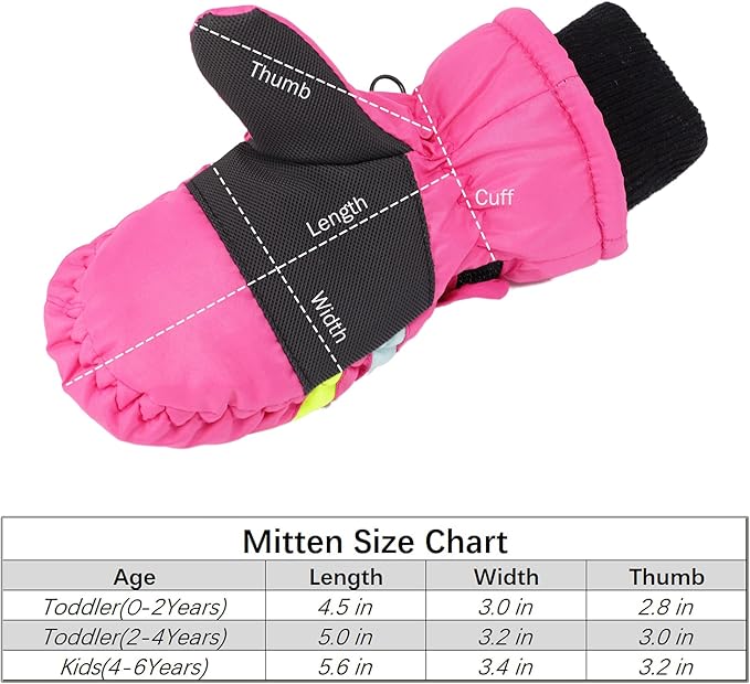 F Flammi Toddler Kids Snow Mittens with String Waterproof Ski Mittens Thinsulate Winter Gloves for Baby Girls Boys