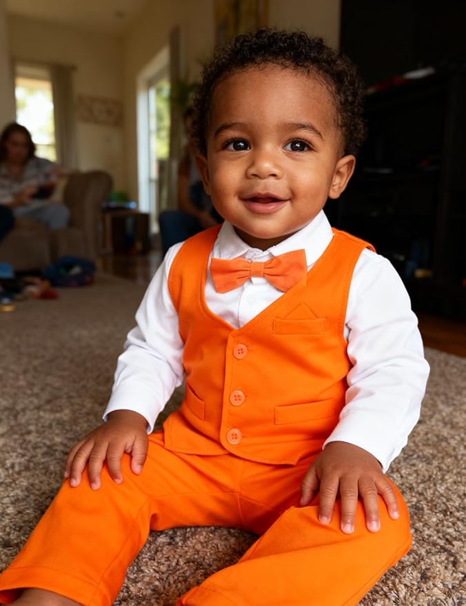 A&J DESIGN Baby Boy Suits Clothes Infant Toddler Formal Gentleman Outfits, Dress Shirt + Vest + Bow Tie + Pants Wedding Set