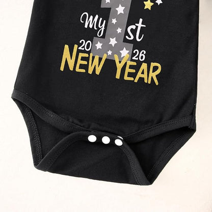 My First New Years Baby Boy Girl Outfit Newborn Long Sleeve Romper Infant Onesie Firework Print Bodysuit Clothes