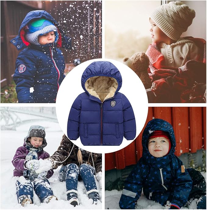 Happy Cherry Kids Boy's Girls Winter Coat Fleece Lined Thick Down Coats Puffy Jackets with Hood
