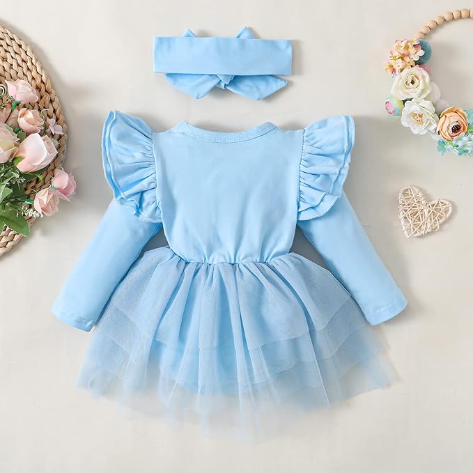 Baby Girl Clothes Infant Ruffle Sleeve Romper Dress Newborn Solid Tutu Skirt Sets Jumpsuit Headband Outfit