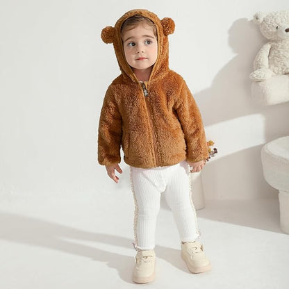 Baby Toddler Boys Girls Fleece Jacket with Hood Zip Up Cute Bear Coats for Infant Boys Girls Fuzzy Jacket with Ear 1-5T