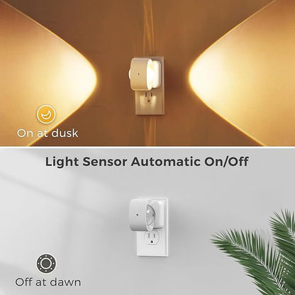 L LOHAS LED Night Lights Plug into Wall, Night Light Projector, Dusk to Dawn Sensor, Rotating White Nightlight for Kids, Soft White Ambient Lighting for Bathroom, Gaming Room, Gifts,2 Pack