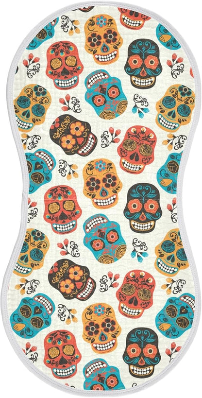vvfelixl Baby Burp Cloths Colored Sugar Skull Baby Newborn Cotton Burping Cloths Set Baby Washcloths 4 Pack Beige
