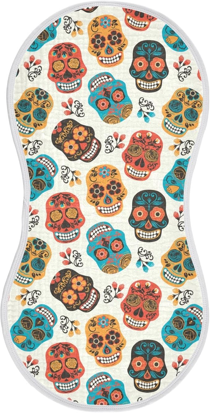 vvfelixl Muslin Burp Cloths Colored Sugar Skull Baby Washcloths for Baby Girl Boys 2 Pack Beige