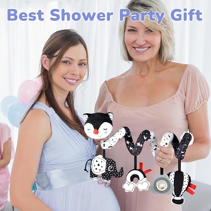 XIXILAND Musical Car Seat Toy Black and White Baby Toys, Infant Toys 0-6 Months Stroller Toy, High Contrast Newborn Developmental Gift for 0 3 6 9 12 Months Girls Boys Babies