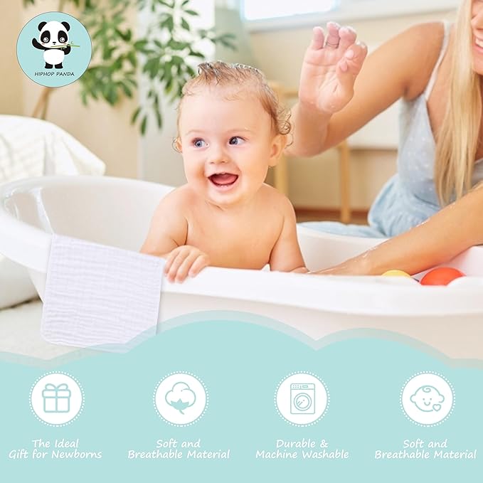 HIPHOP PANDA 10 Pack 6-Layers Muslin Burp Cloths Large - Durable 100% Cotton - Extra Absorbent and Soft Boys & Girls Rags for Newborn Registry (White+Sakura Series, 20" X10")
