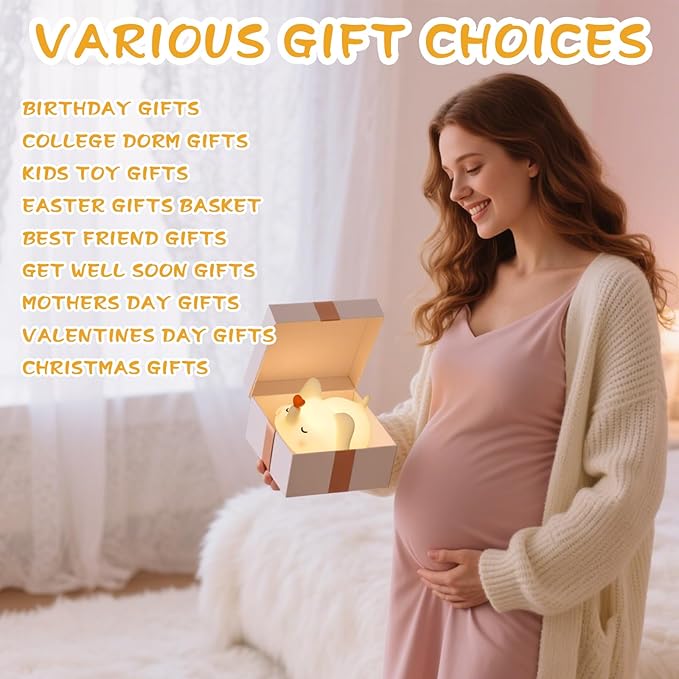 Elephant Night Light for Kids, Silicone Squishy Lamp with Touch Control 3-Level Dimmable, Auto-Off Timer, Rechargeable Nursery Light, Baby Gift (Soft White)